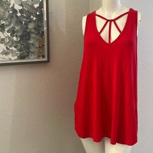 Express Red Tank Top with Strappy Design on Chest